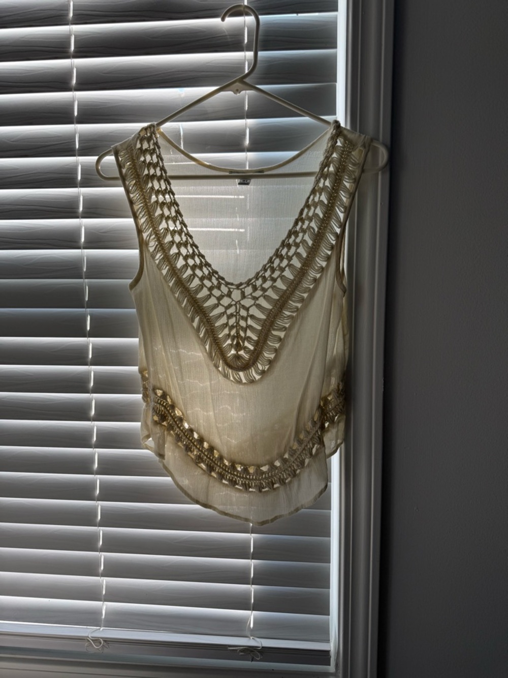 American Eagle Outfitters Ivory Textured Short-Sleeve Top